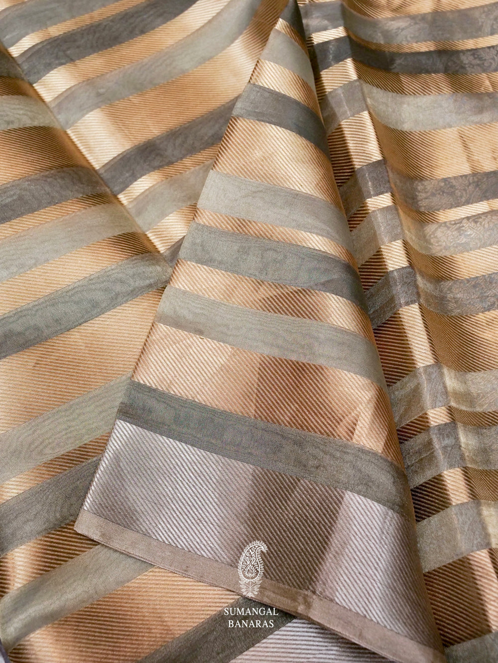 Handwoven Grey Banarasi Tissue Silk Saree