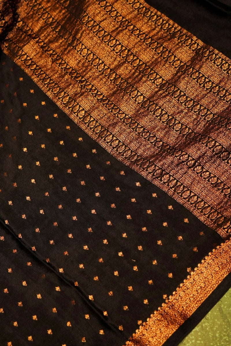 Handwoven Black Banarasi Crepe Silk Suit