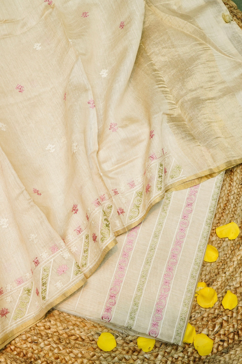 Designer Beige Moonga Silk Suit