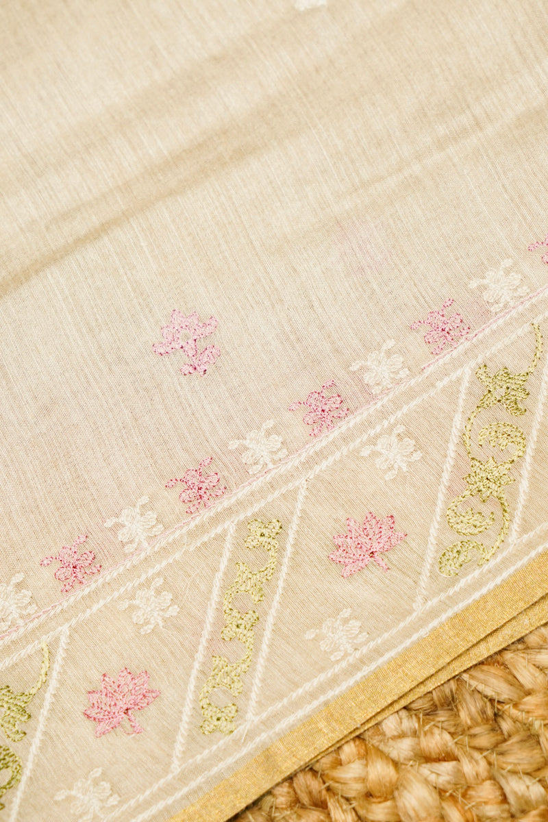Designer Beige Moonga Silk Suit