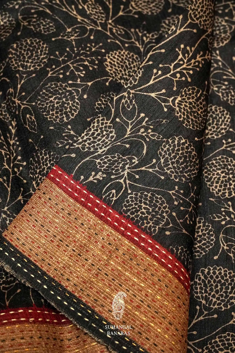 Handwoven Black Banarasi Cotton Muslin Silk Saree