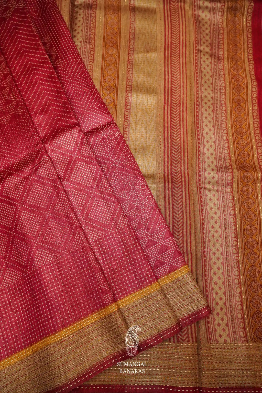 Handwoven Cherry Red Banarasi Cotton Muslin Silk Saree