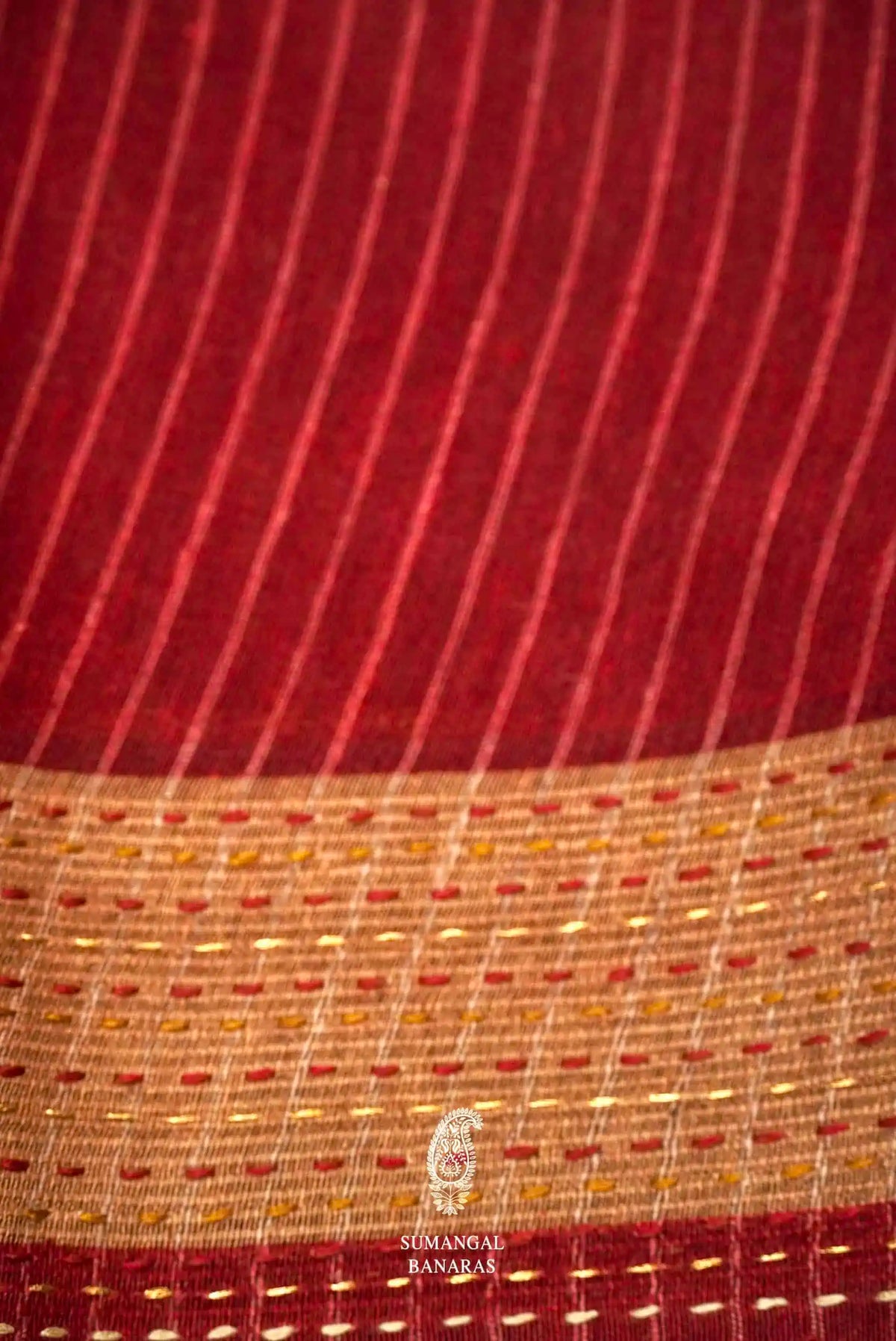 Handwoven Cherry Red Banarasi Cotton Muslin Silk Saree