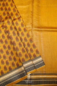Handwoven Yellow Banarasi Tussar Silk Saree