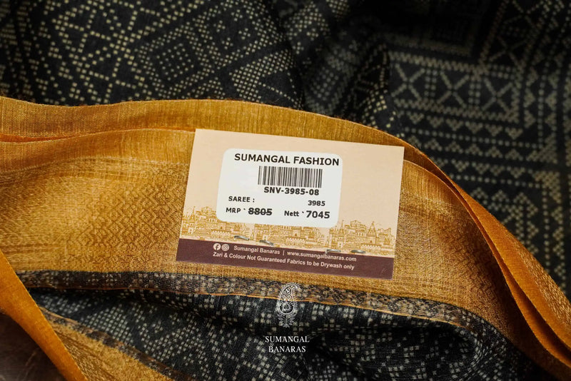 Handwoven Black Banarasi Cotton Muslin Silk Saree