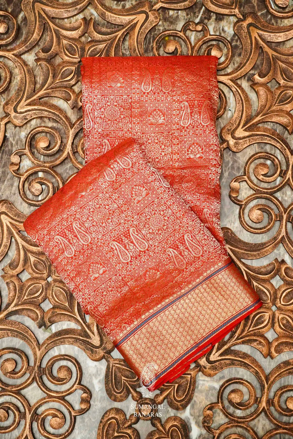 Handwoven Red Banarasi Crepe Silk Saree