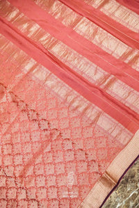 Handwoven Peach Banarasi Crepe Silk Saree