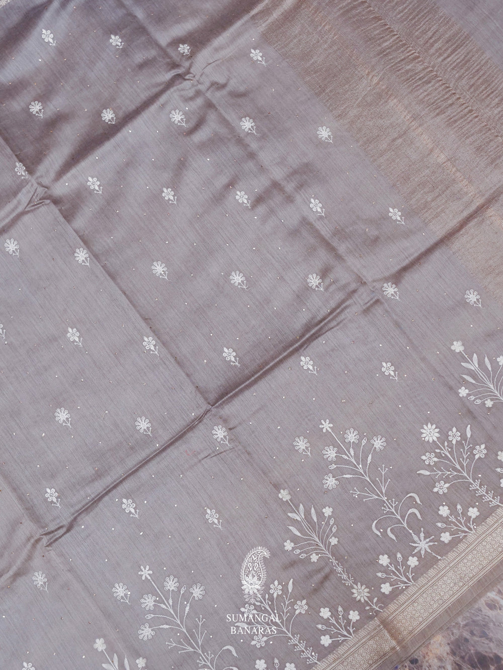 Handwoven Slate Grey Muslin Cotton Saree