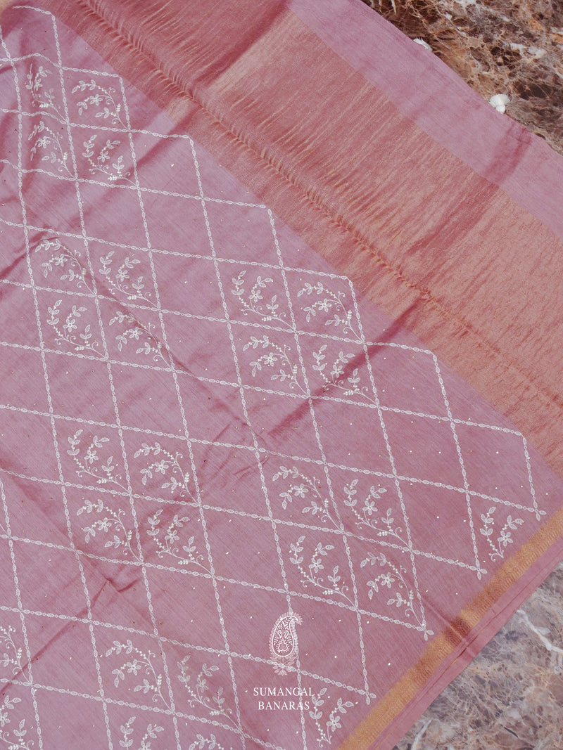 Handwoven Dusky Pink Muslin Cotton Saree