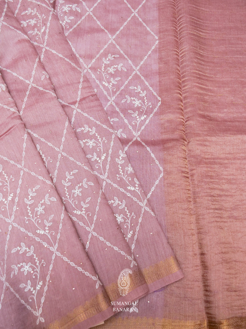 Handwoven Dusky Pink Muslin Cotton Saree