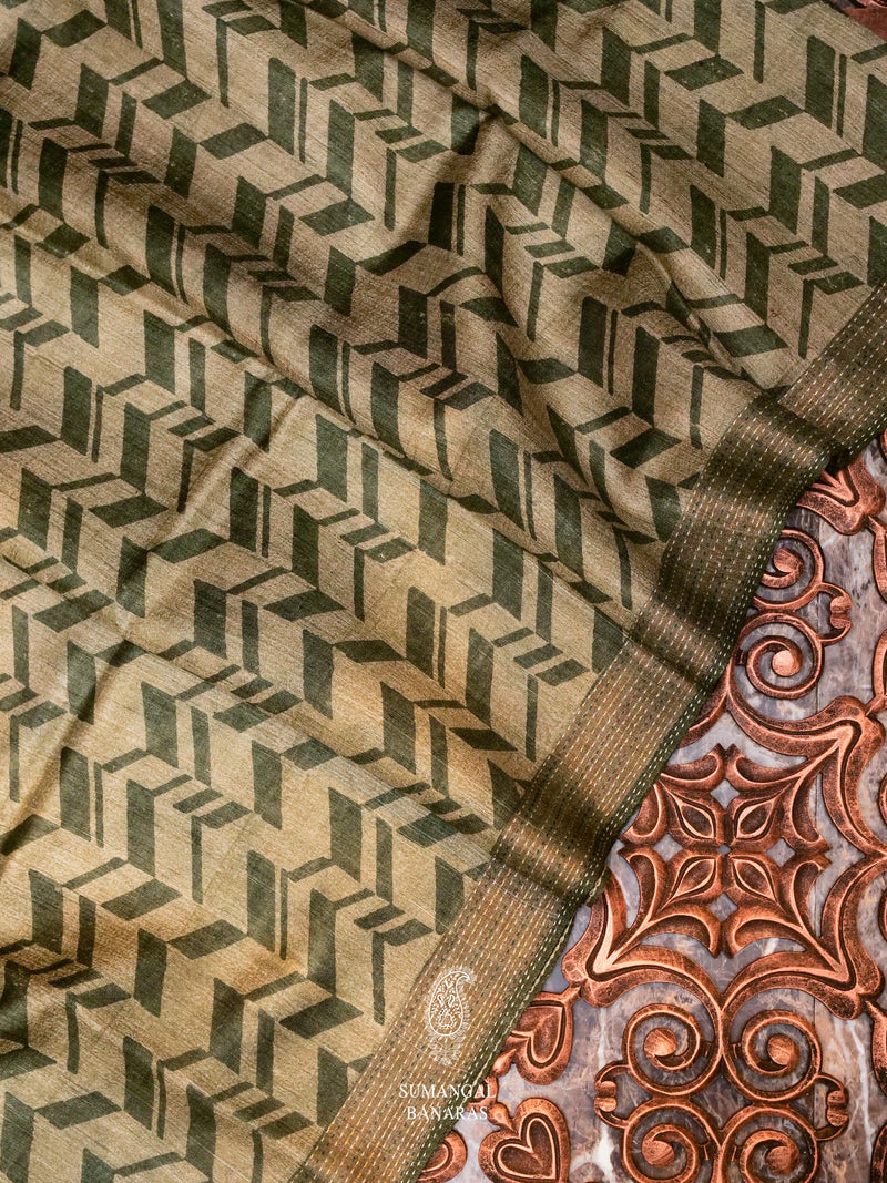 Handwoven Moss Green Muslin Cotton Saree
