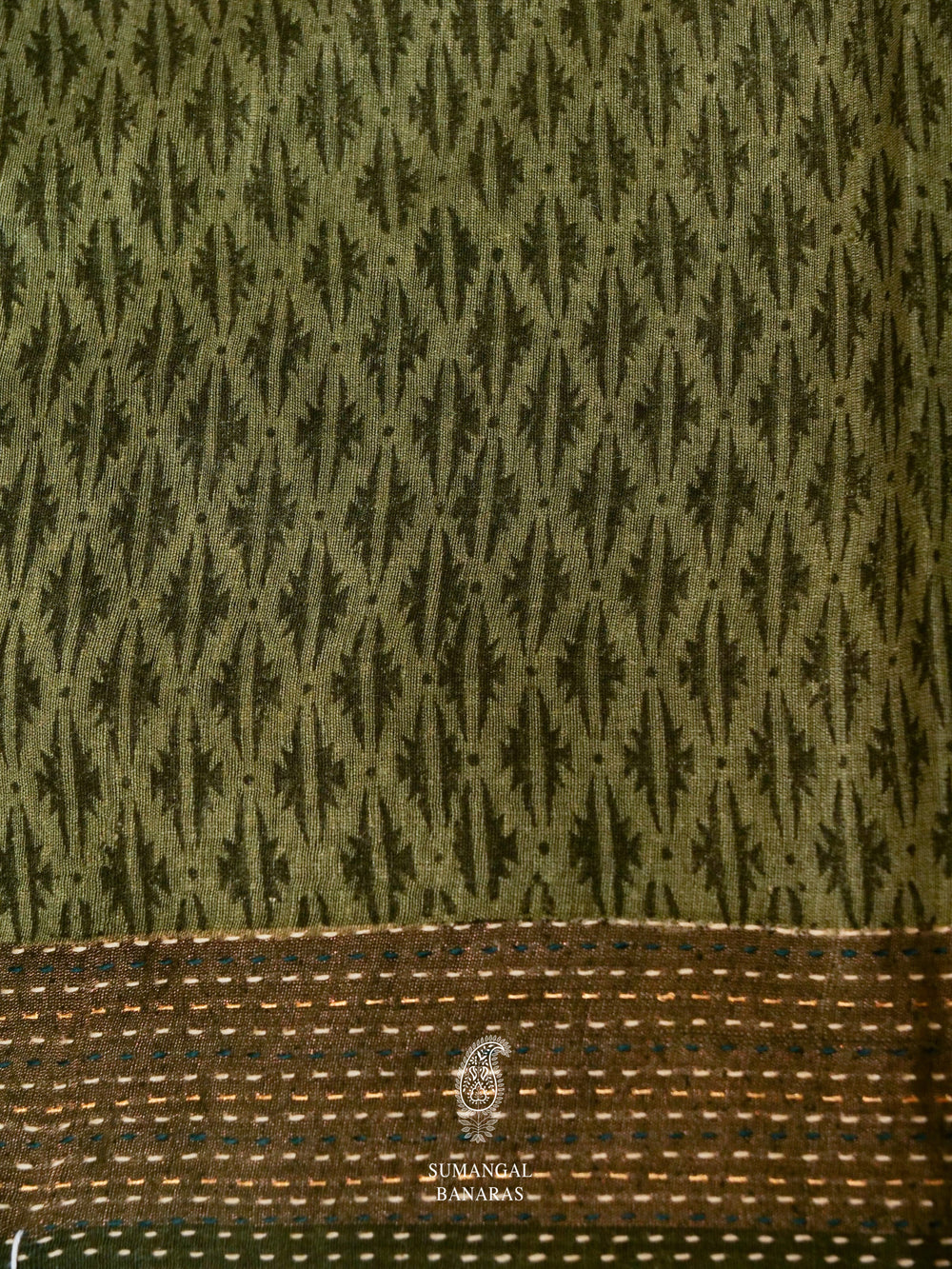 Handwoven Moss Green Muslin Cotton Saree