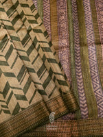 Handwoven Moss Green Muslin Cotton Saree