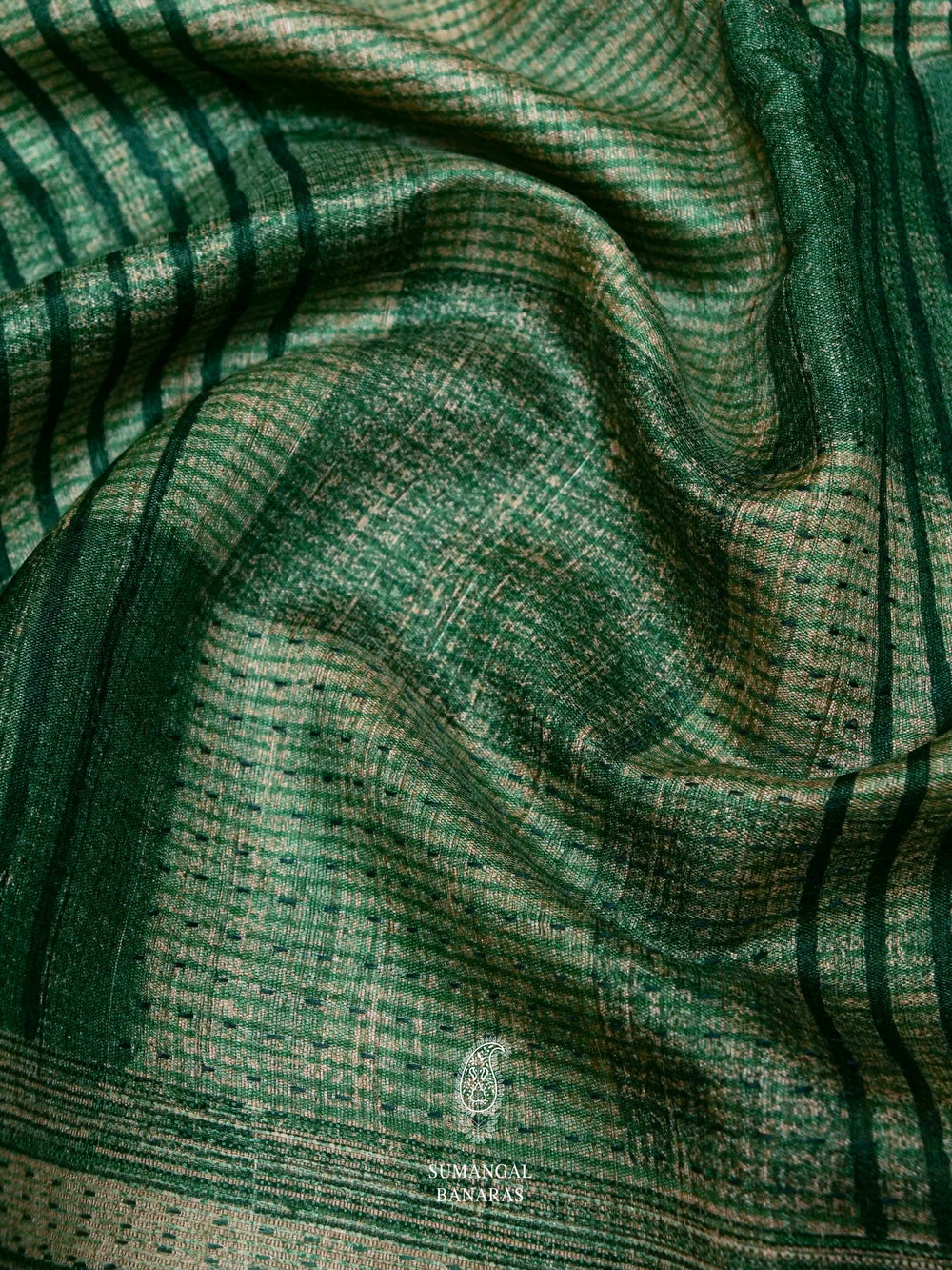 Handwoven Leaf Green Muslin Cotton Saree