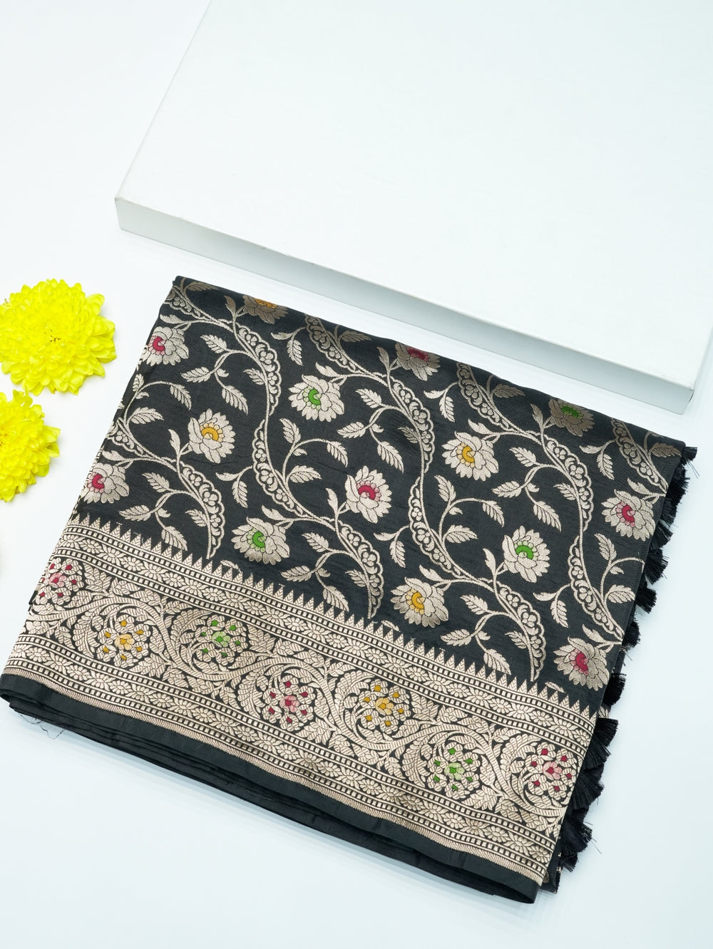 Handwoven Black Banarasi Katan Silk Saree