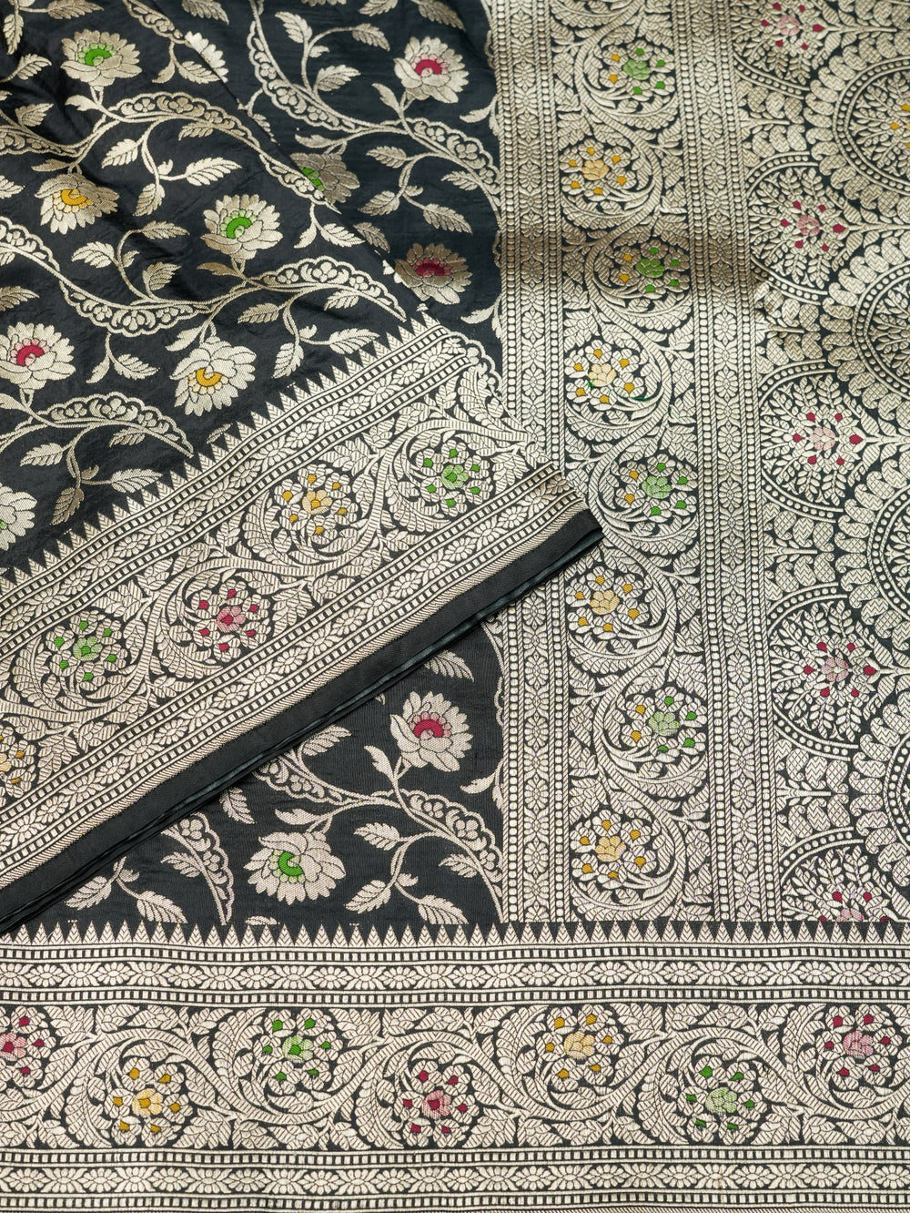 Handwoven Black Banarasi Katan Silk Saree