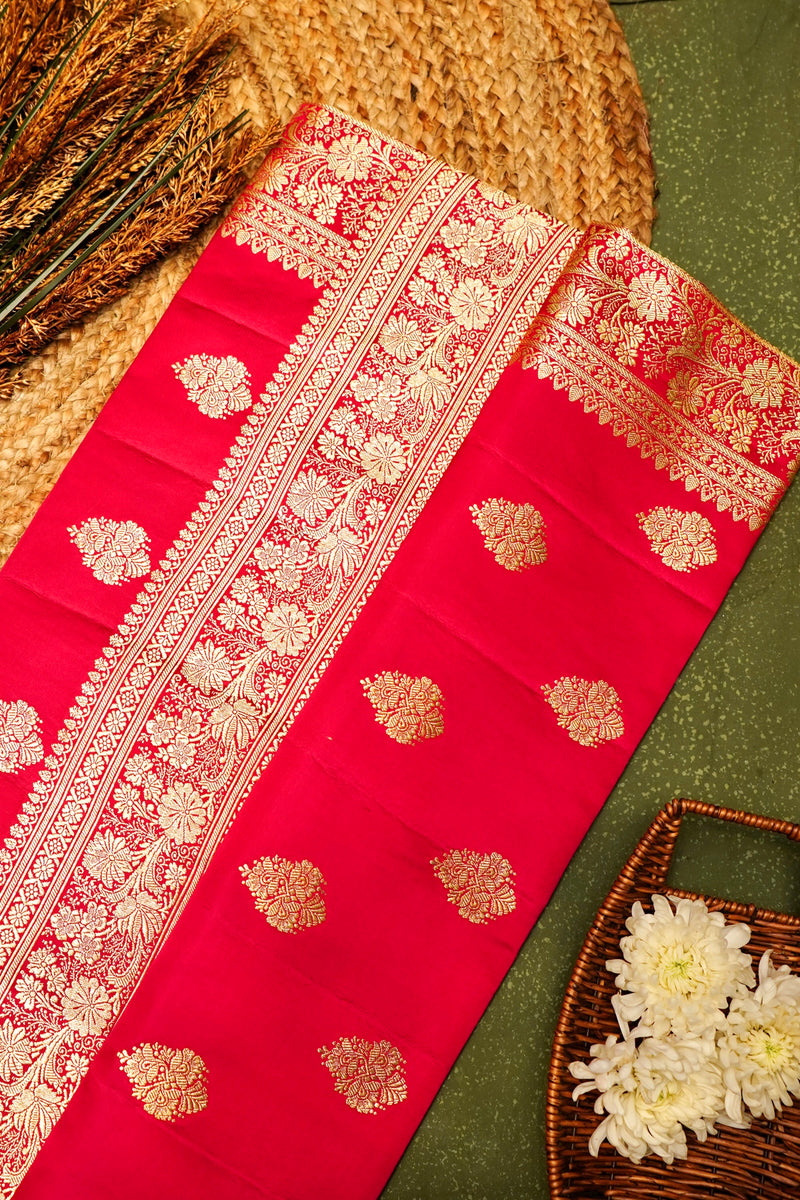 Handwoven Red Banarasi Katan Silk Saree