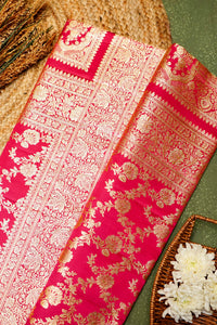 Handwoven Pink Banarasi Katan Silk Saree