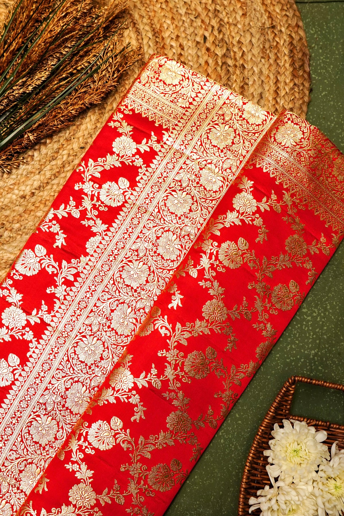 Handwoven Red Banarasi Katan Silk Saree