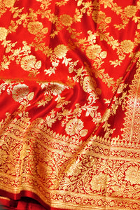 Handwoven Red Banarasi Katan Silk Saree