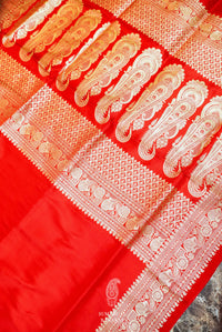 Handwoven Red Banarasi Katan Soft Silk Saree