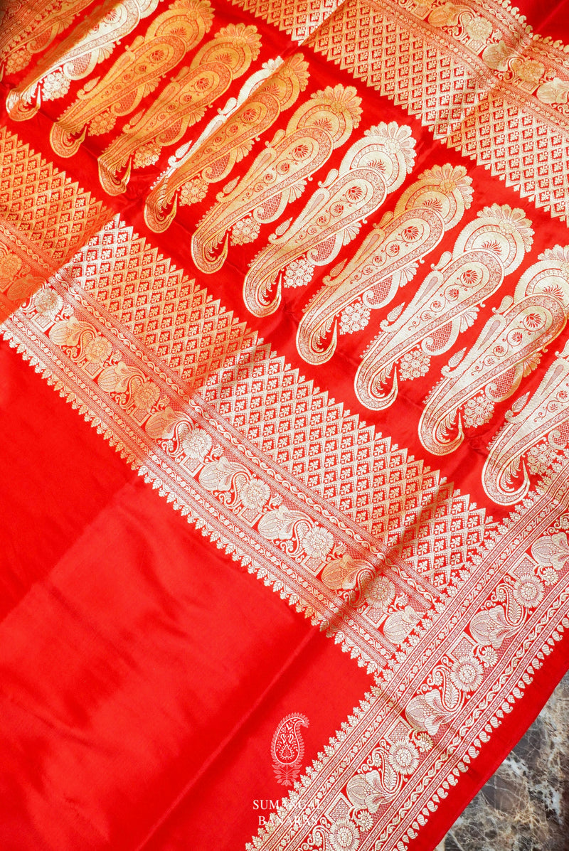 Handwoven Red Banarasi Katan Soft Silk Saree