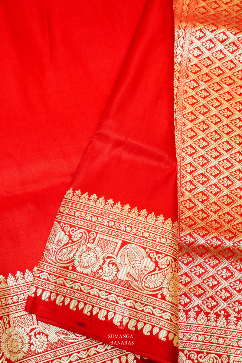 Handwoven Red Banarasi Katan Soft Silk Saree