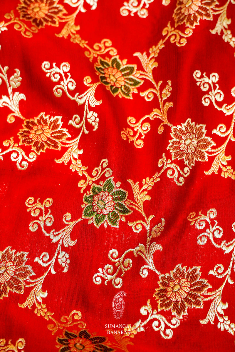 Handwoven Red Banarasi Katan Silk Saree