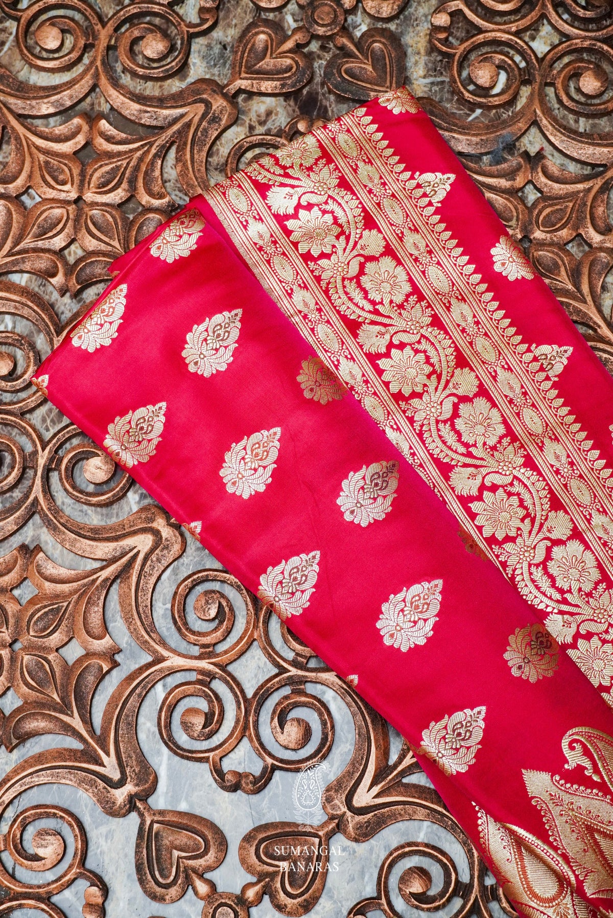 Handwoven Rose Red Banarasi Katan Silk Saree