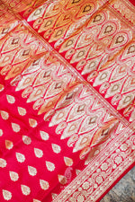 Handwoven Rose Red Banarasi Katan Silk Saree