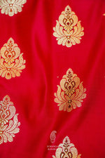Handwoven Rose Red Banarasi Katan Silk Saree