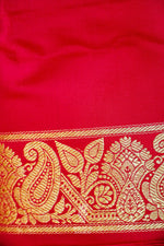 Handwoven Rose Red Banarasi Katan Silk Saree