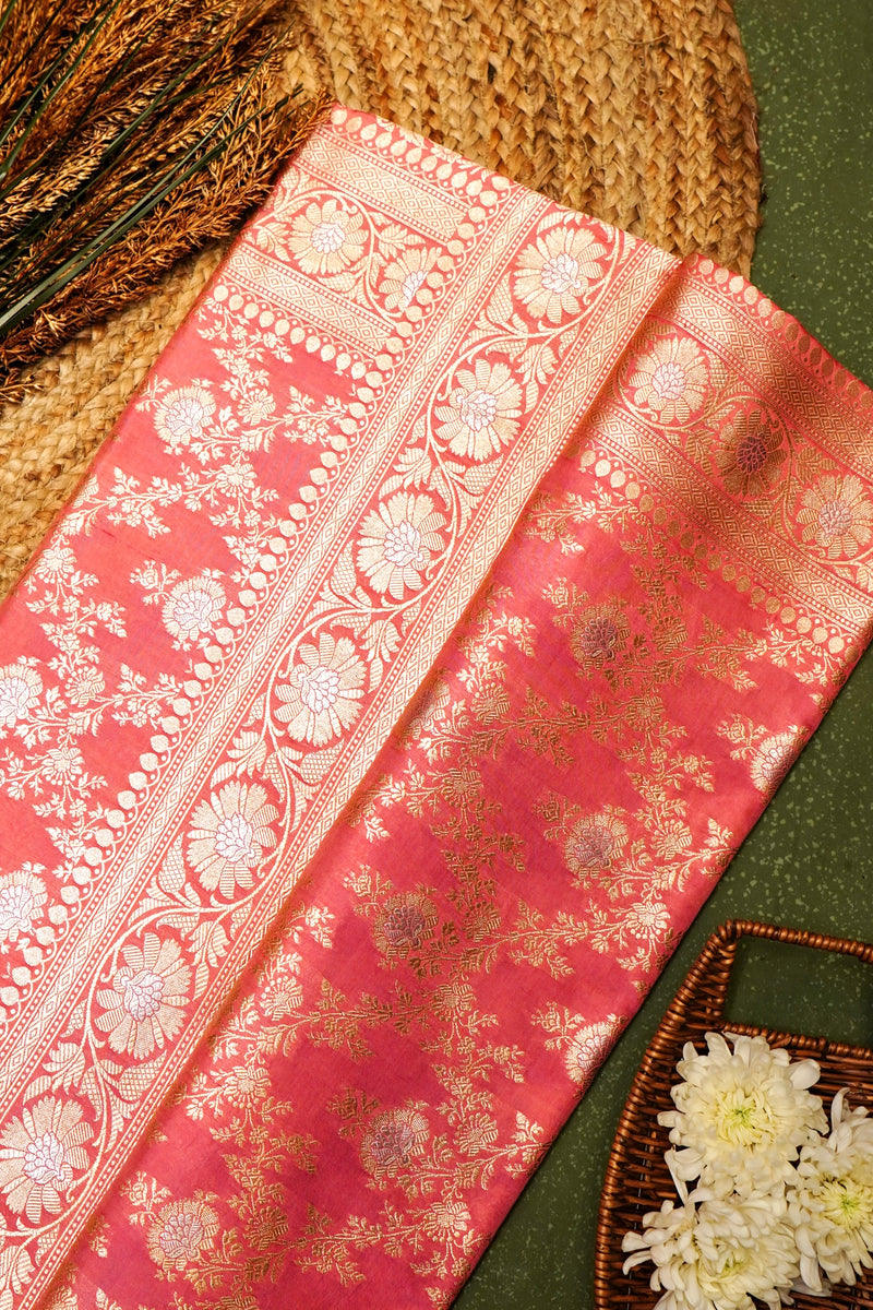 Handwoven Onion Pink Banarasi Katan Silk Saree