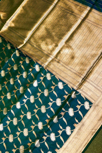 Handwoven Bottle Green Banarasi Katan Silk Saree