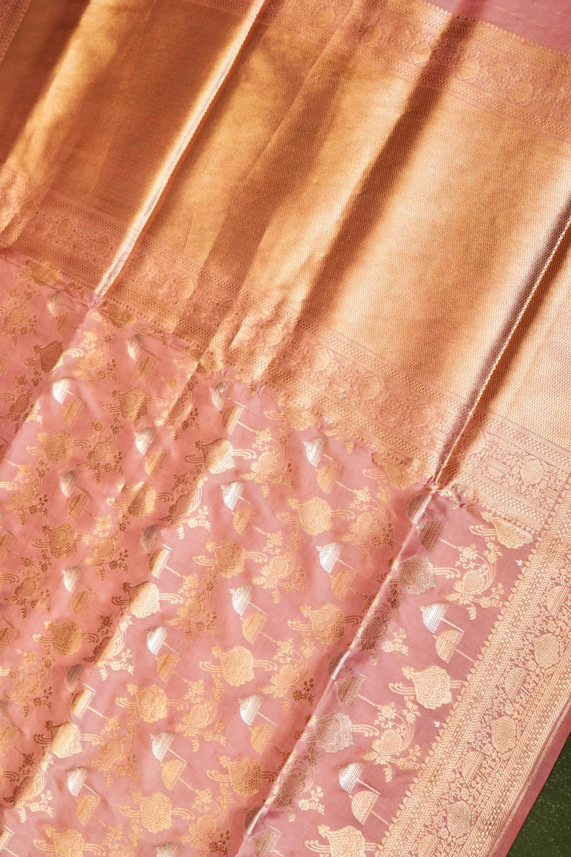 Handwoven Onion Pink Banarasi Katan Silk Saree