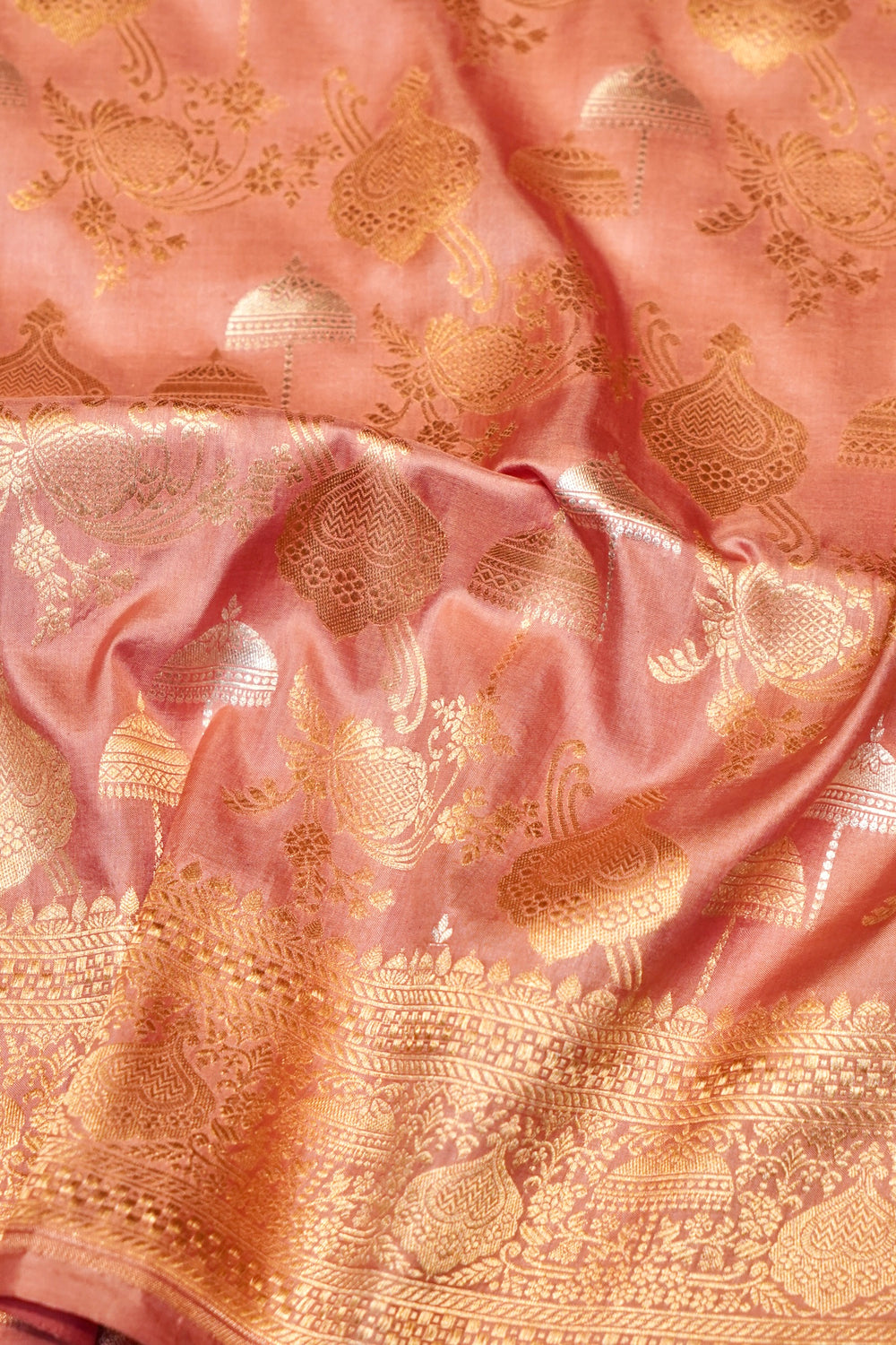 Handwoven Onion Pink Banarasi Katan Silk Saree