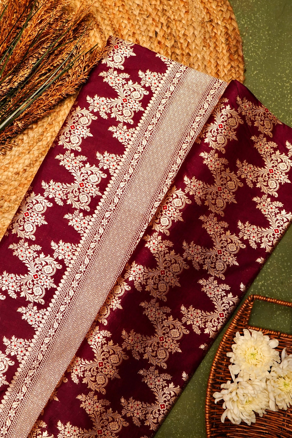 Handwoven Brown Banarasi Katan Silk Saree