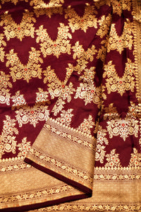 Handwoven Brown Banarasi Katan Silk Saree