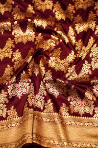 Handwoven Brown Banarasi Katan Silk Saree