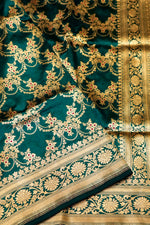 Handwoven Dark Green Banarasi Katan Silk Saree