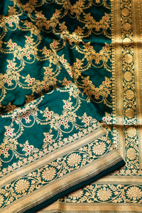 Handwoven Dark Green Banarasi Katan Silk Saree