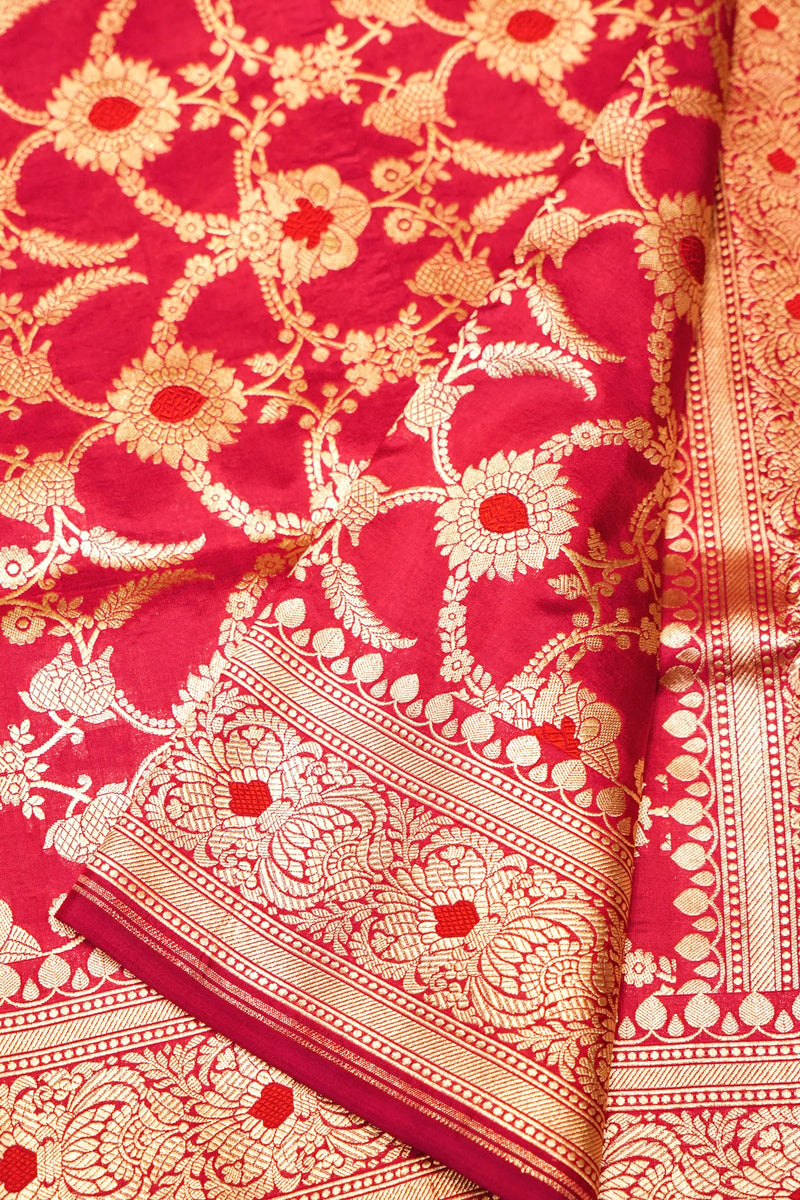 Handwoven Red Banarasi Katan Silk Saree