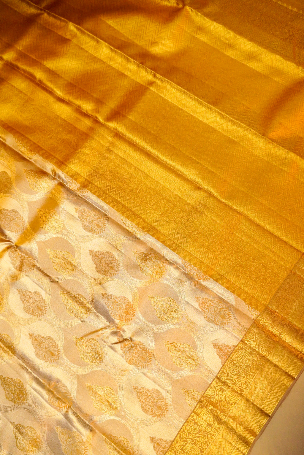 Handwoven Golden Banarasi Kanjivaram Silk Saree