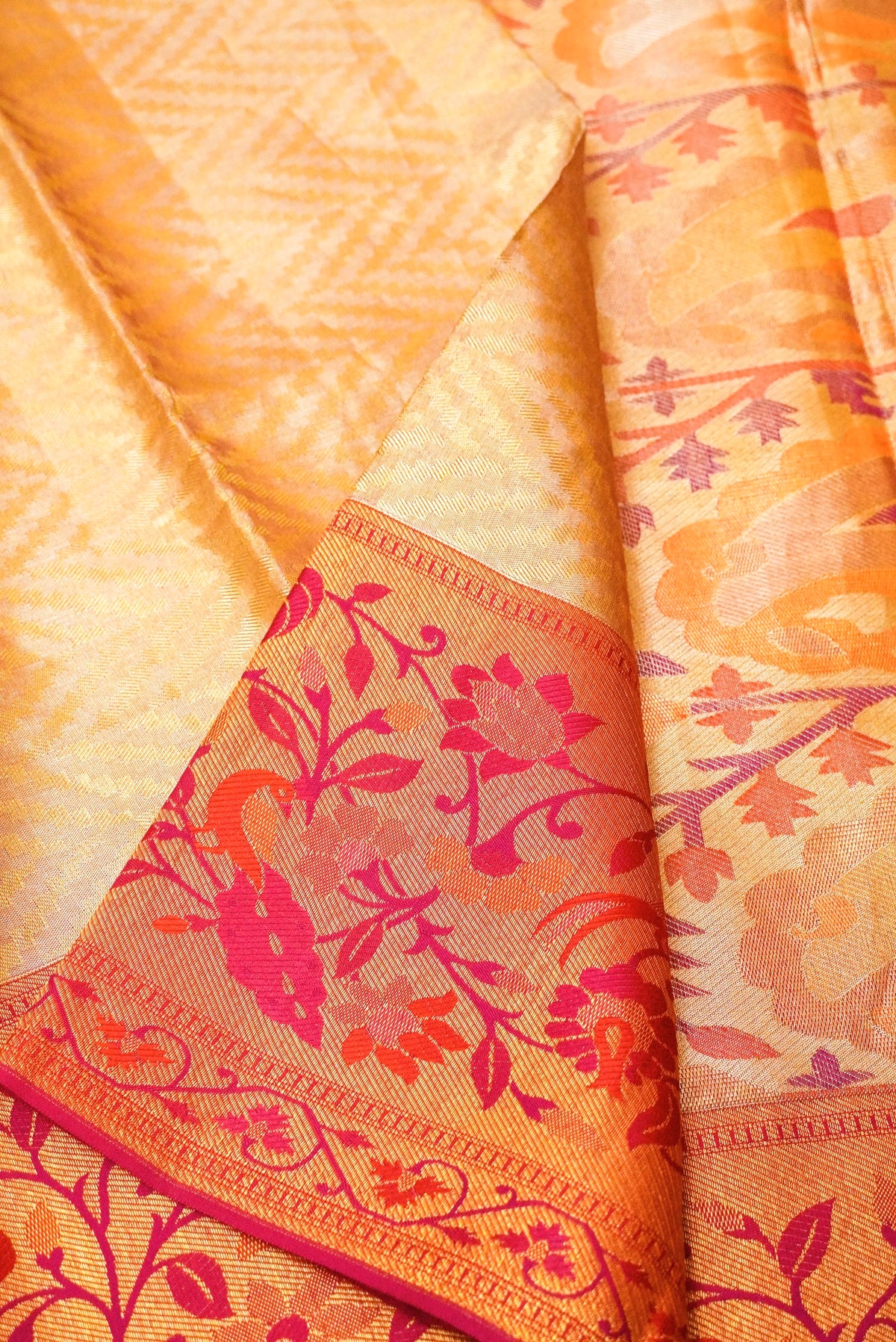 Handwoven Golden Banarasi Kanjivaram Silk Saree