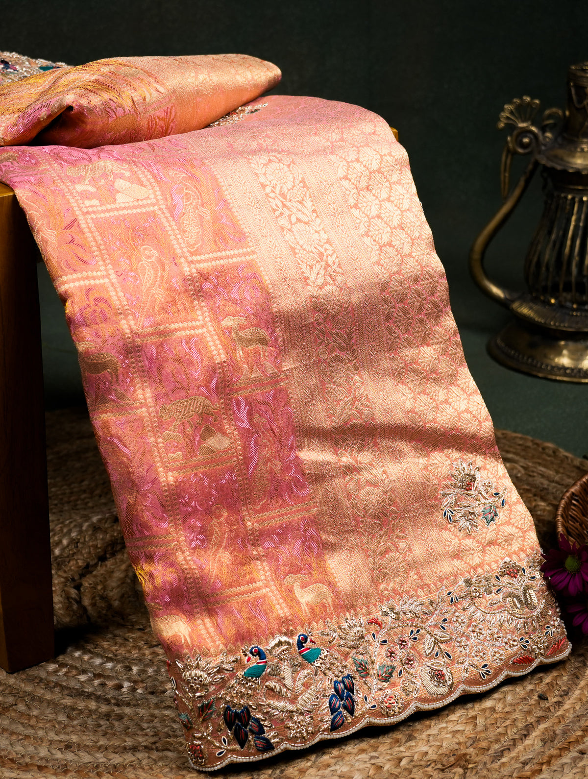 Designer Peach Fancy Silk Saree