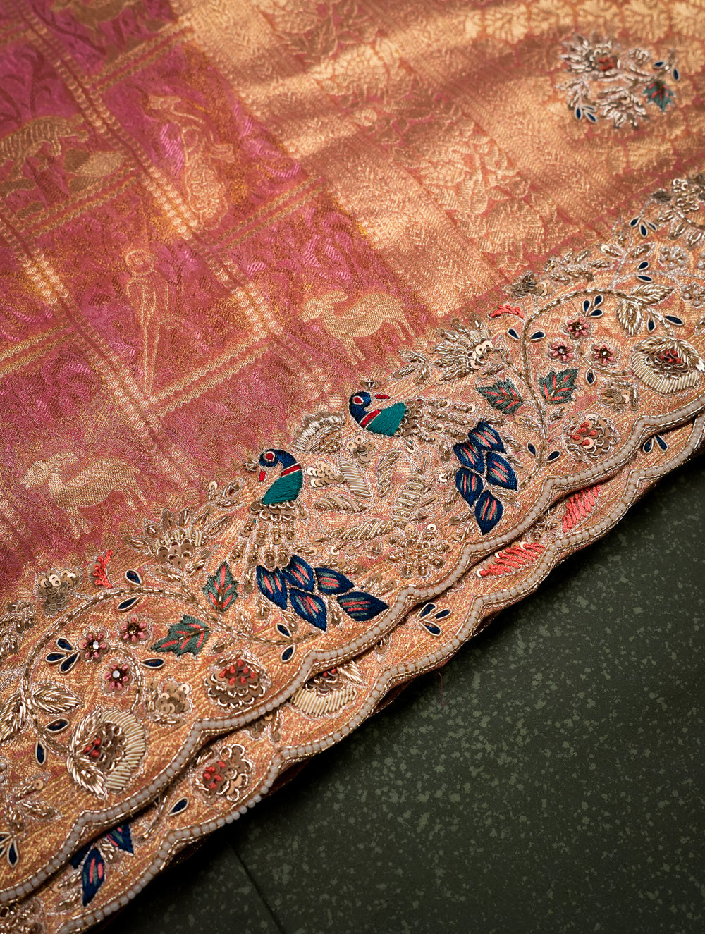 Designer Peach Fancy Silk Saree