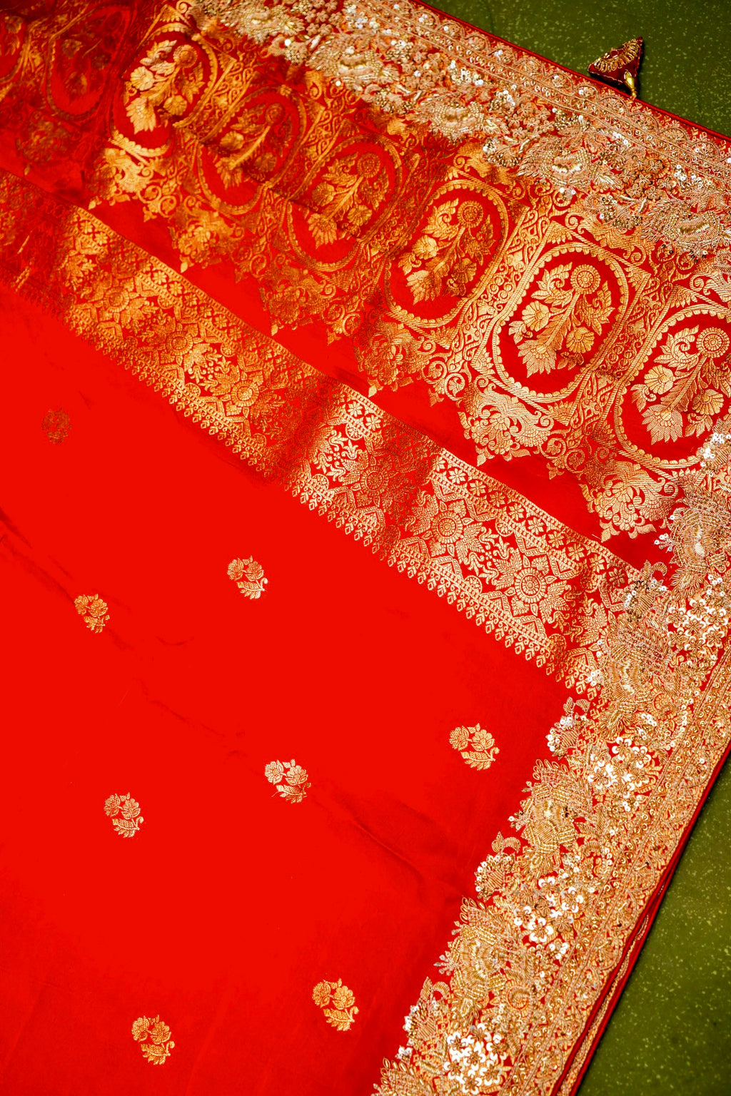 Designer Red Moonga Silk Saree