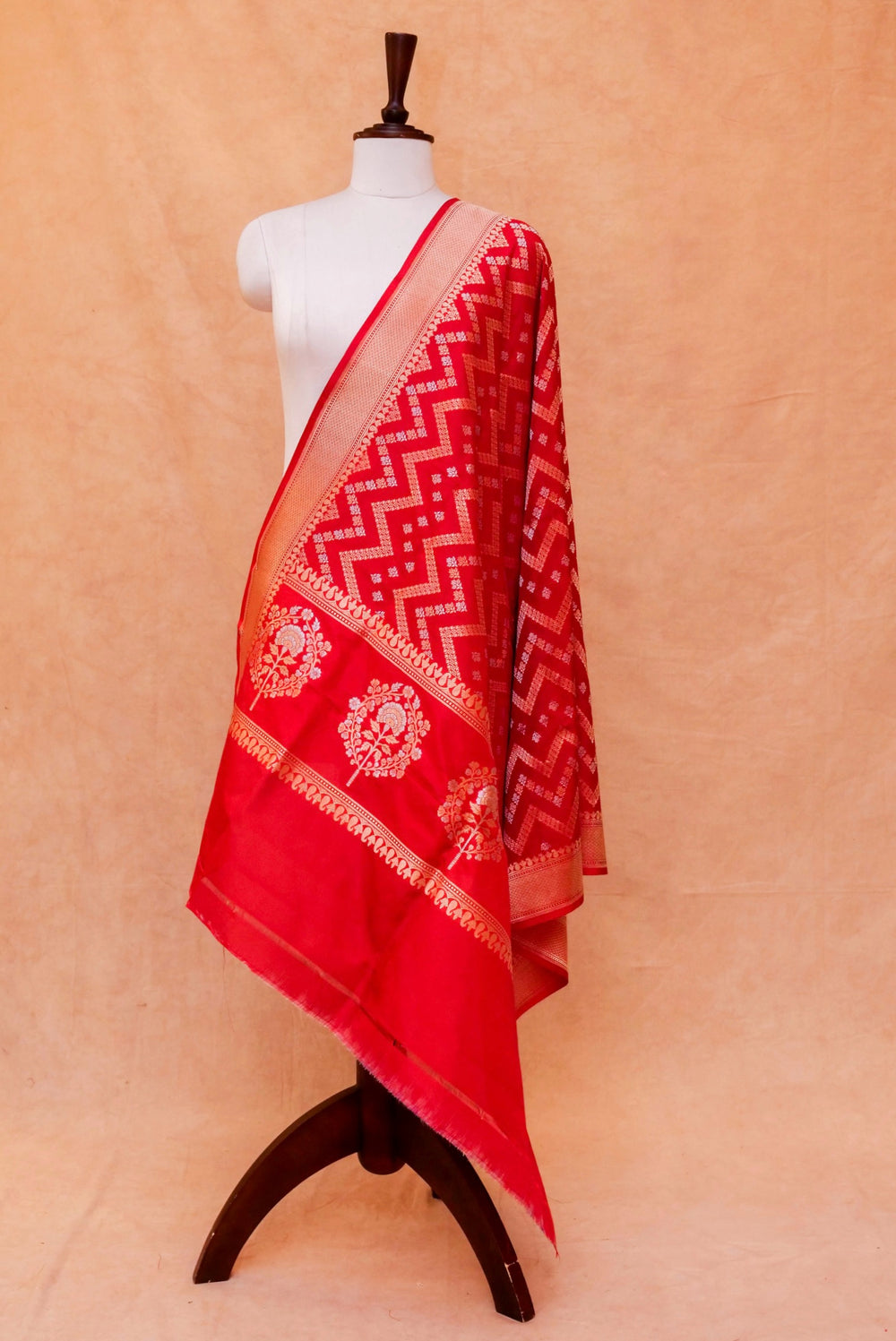 Handwoven Red Banarasi Katan Silk Dupatta