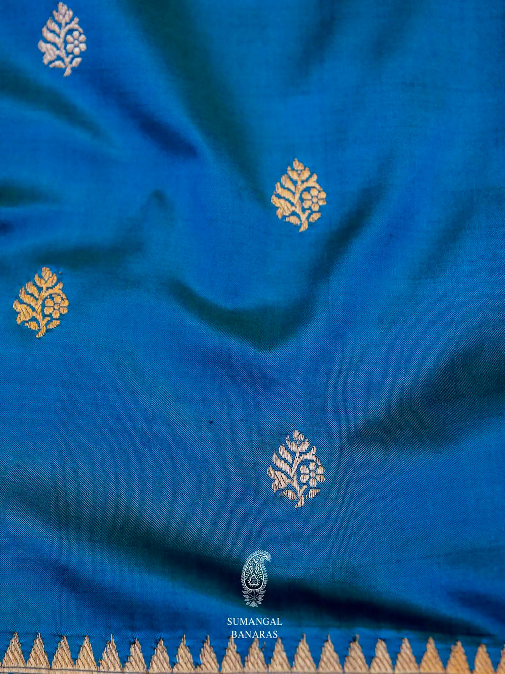 Handwoven Ocean Blue Banarasi Katan Silk Saree