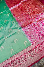 Handwoven Sea Green Banarasi Shikargah Katan Silk Saree